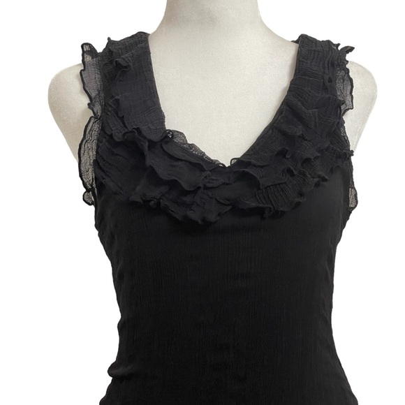 Knitted Dove Black Crinkle Crepe Ruffles Sleeveless Mini Stretch Dress - Picture 2 of 13